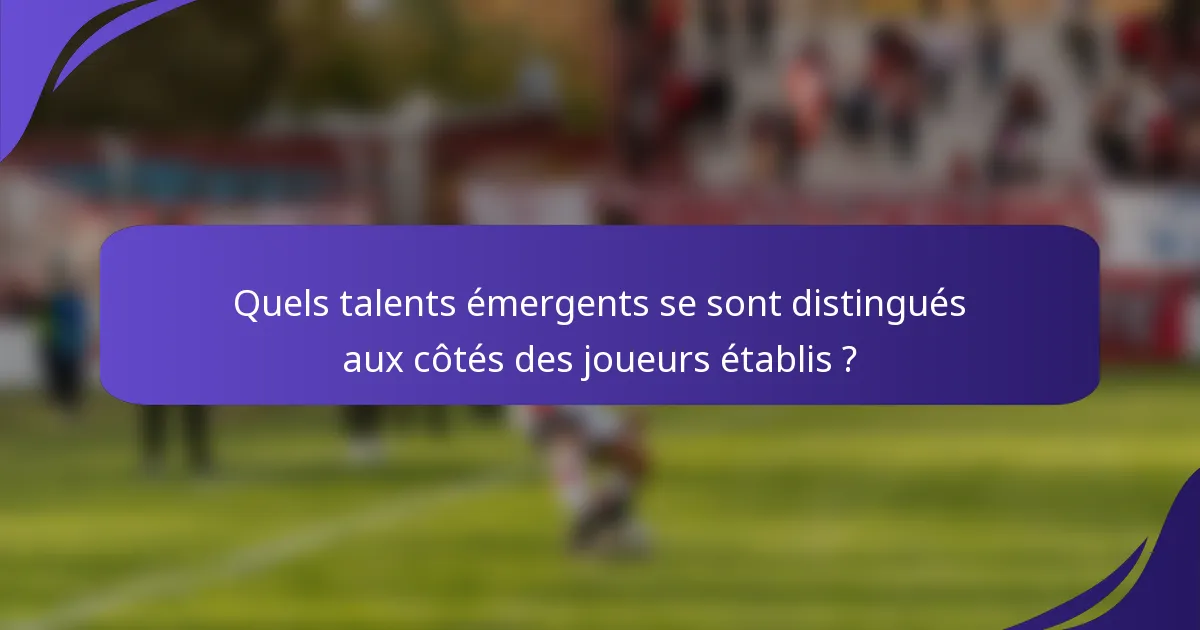 Quels talents émergents se sont distingués aux côtés des joueurs établis ?